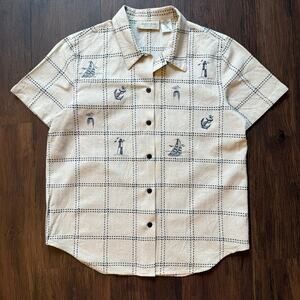 Embroidered Coastal Linen Blend Shirt Lemon Grass Petite Medium PM